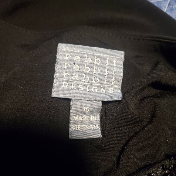 Vintage Rabbit Designs Size 10 Black Empire Gathered Waist Beaded Neck Y2K Dress - Picture 7 of 11